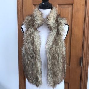 LOFT Faux Fur Vest in Light Brown and Cream